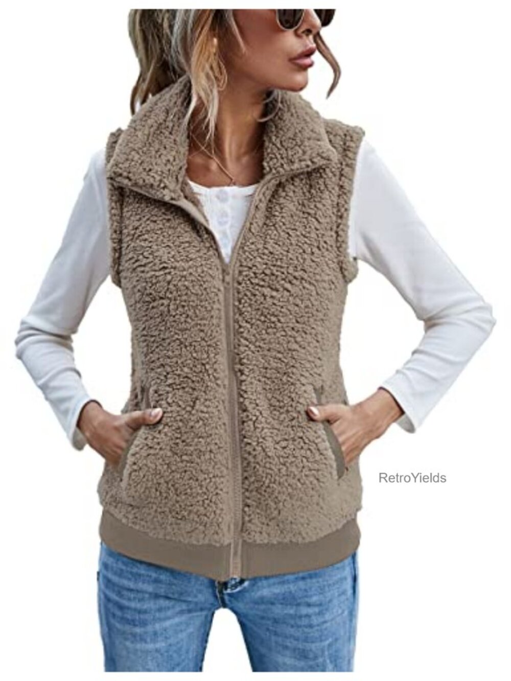LOMON Womens Fuzzy Fleece Vest Warm Sleeveless Sherpa Jacket Fall Winter